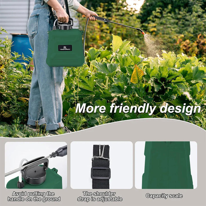 BowLift | SPRAYMATE Pro Battery Pressure Sprayer | 5 L Shoulder Spray Bottle | USB Charging & Adjustable Nozzle | For Garden, Cleaning & Weed Control