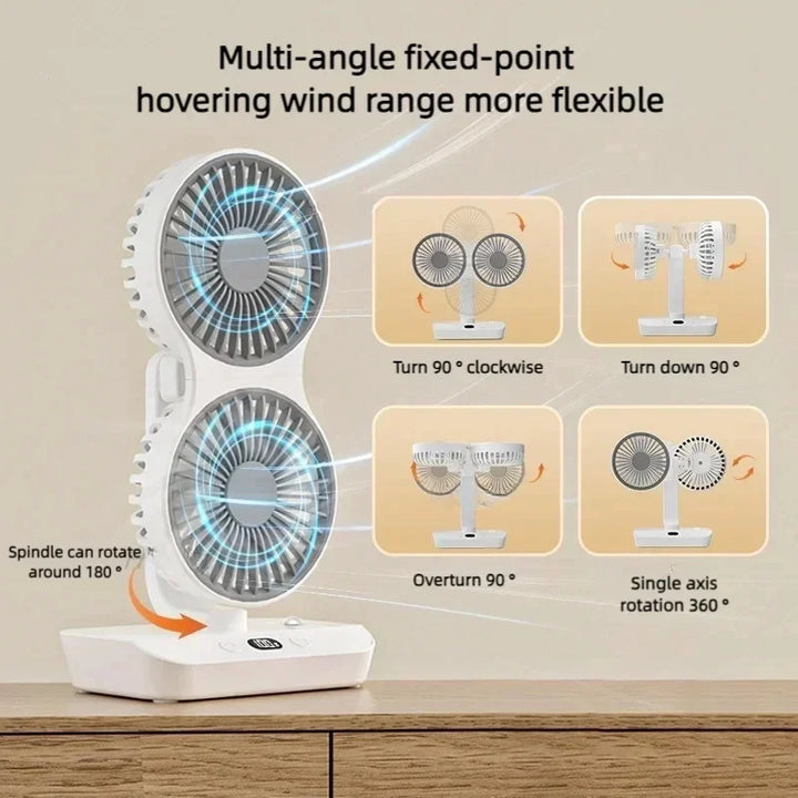 BowLift | Adjustable Double-Head Portable Table Fan Night Lamp