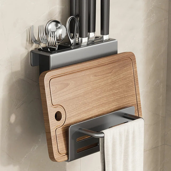 ChefSpace Wall-mounted Knife Holder with Cutting Board Storage – Stainless Steel Bowlift