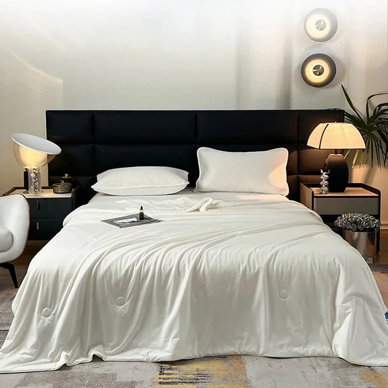 Air Condition Summer Comforter — Pure Color Ice Silk Cooling Blanket, Lightweight & Smooth Twin/King Size Quilt | Bowlift