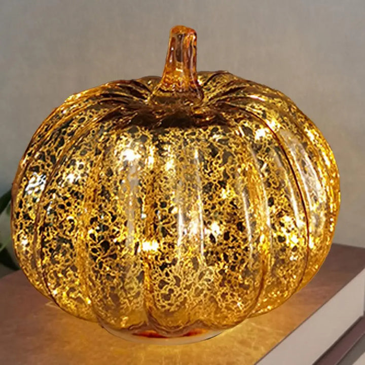 BowLift | Aurelia Glow Glass Pumpkin Decoration | Starry Sky Design | LED & Timer Function | Autumn & Halloween