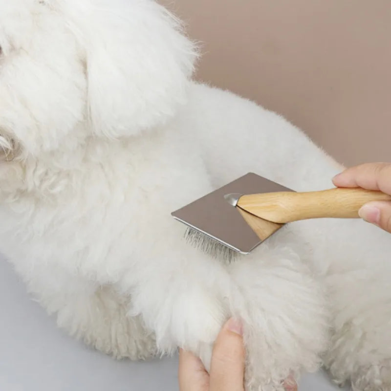 BowLift | PuroPetz Dog & Cat Brush Made of Solid Wood | Stainless Steel Comb | Removes Undercoat & Tangles | Soft Coat Care & Massage