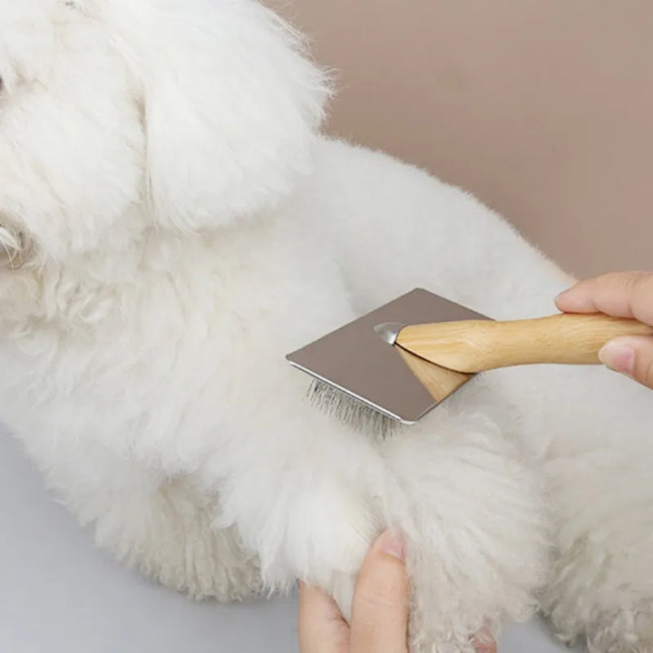 BowLift | PuroPetz Dog & Cat Brush Made of Solid Wood | Stainless Steel Comb | Removes Undercoat & Tangles | Soft Coat Care & Massage