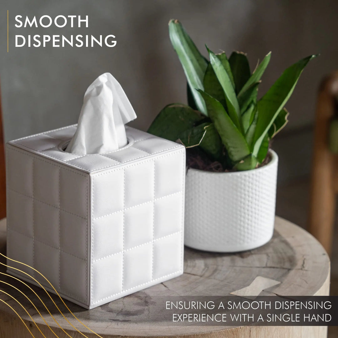 BowLift | Modern Tissue Box Holder Square, Napkin Holder Pump Paper Case Dispenser, Facial Tissue Box Cover for Home Bathroom Office Desk