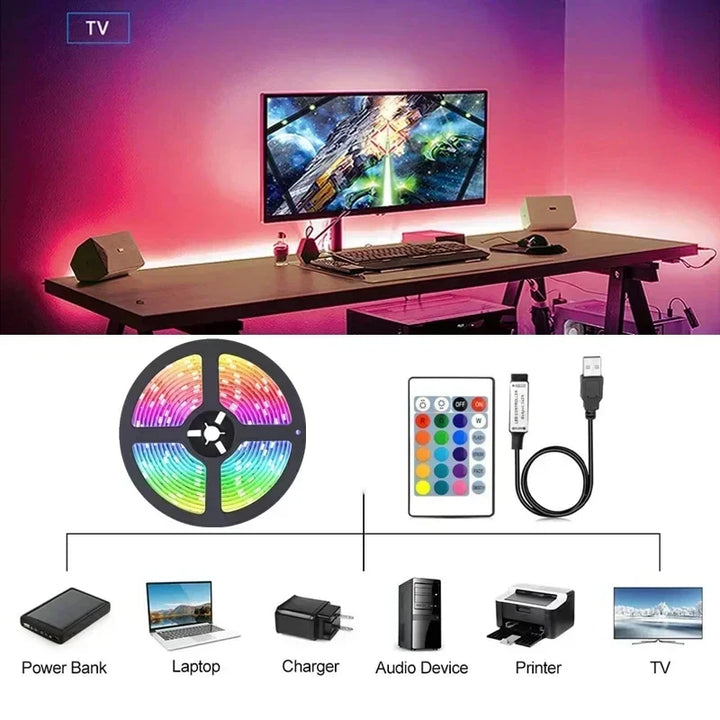 BowLift | RGB 5050 LED Strip Light with Remote Control & App Control - USB-powered