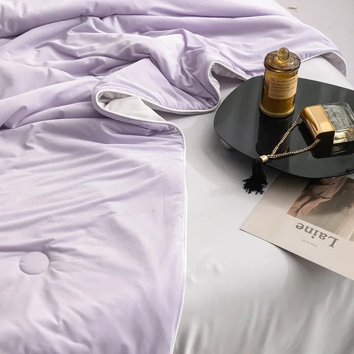 Air Condition Summer Comforter — Pure Color Ice Silk Cooling Blanket, Lightweight & Smooth Twin/King Size Quilt | Bowlift