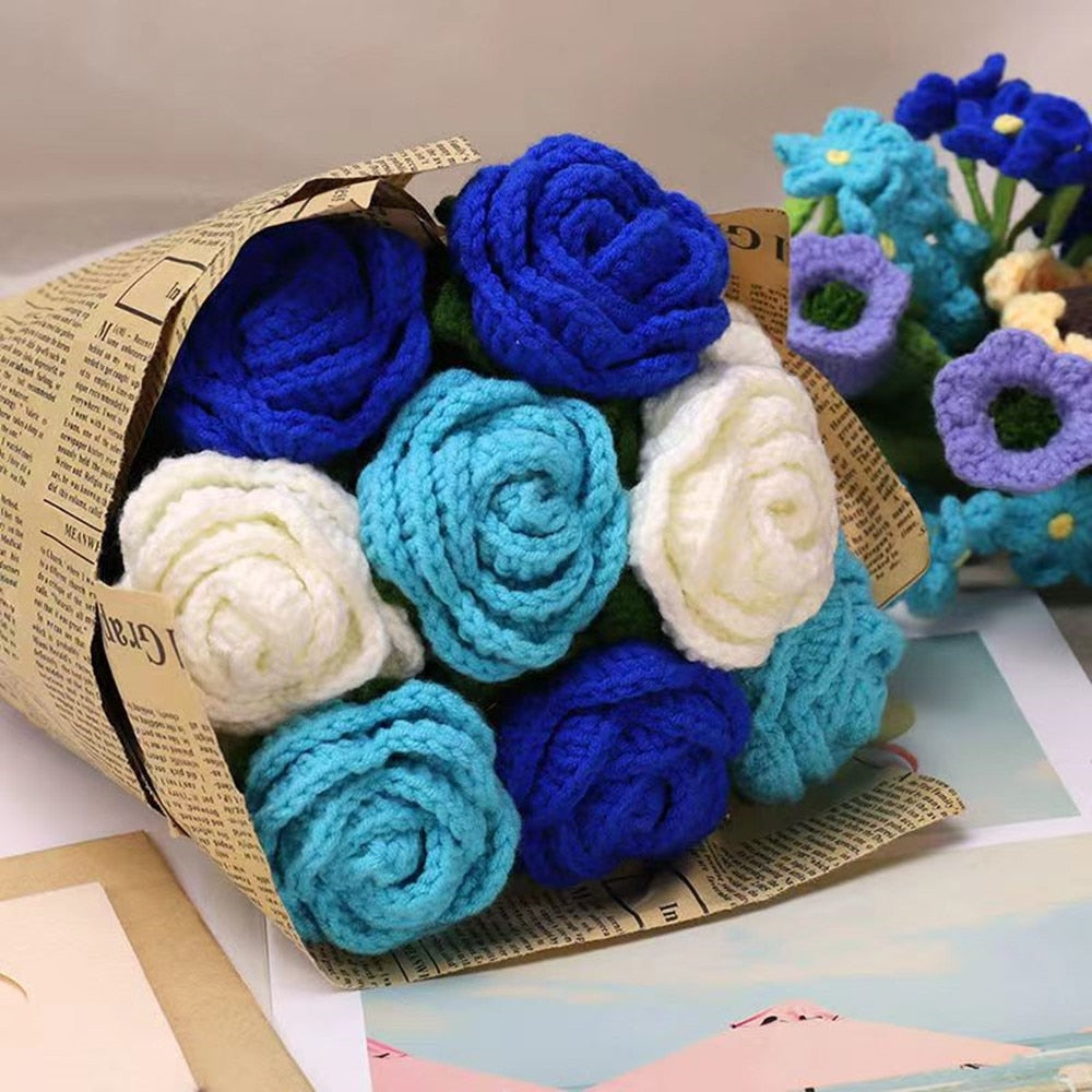 Hand-knitted rose bouquet