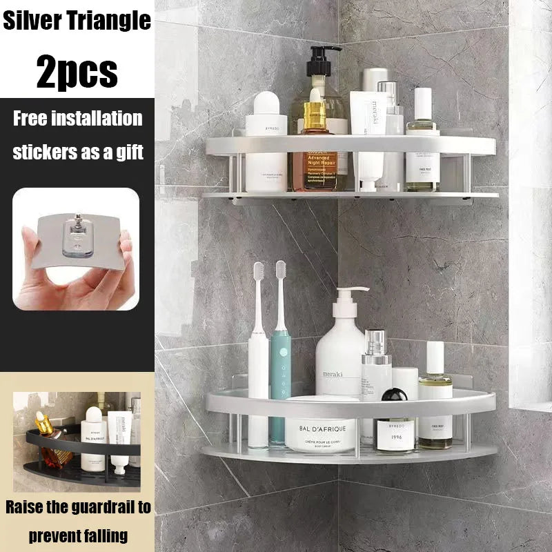 BowLift | AquaSpace Pro | Corner Shower Shelf Without Drilling | Aluminum | Rust-Free & Load-Bearing | Bathroom Shelf in Black, White, Silver or Black-Gold