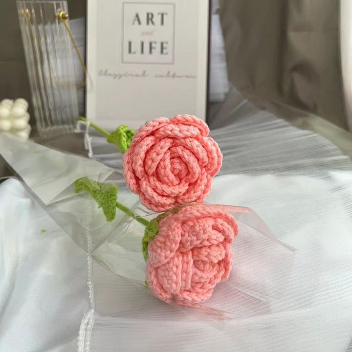 Hand-knitted rose bouquet
