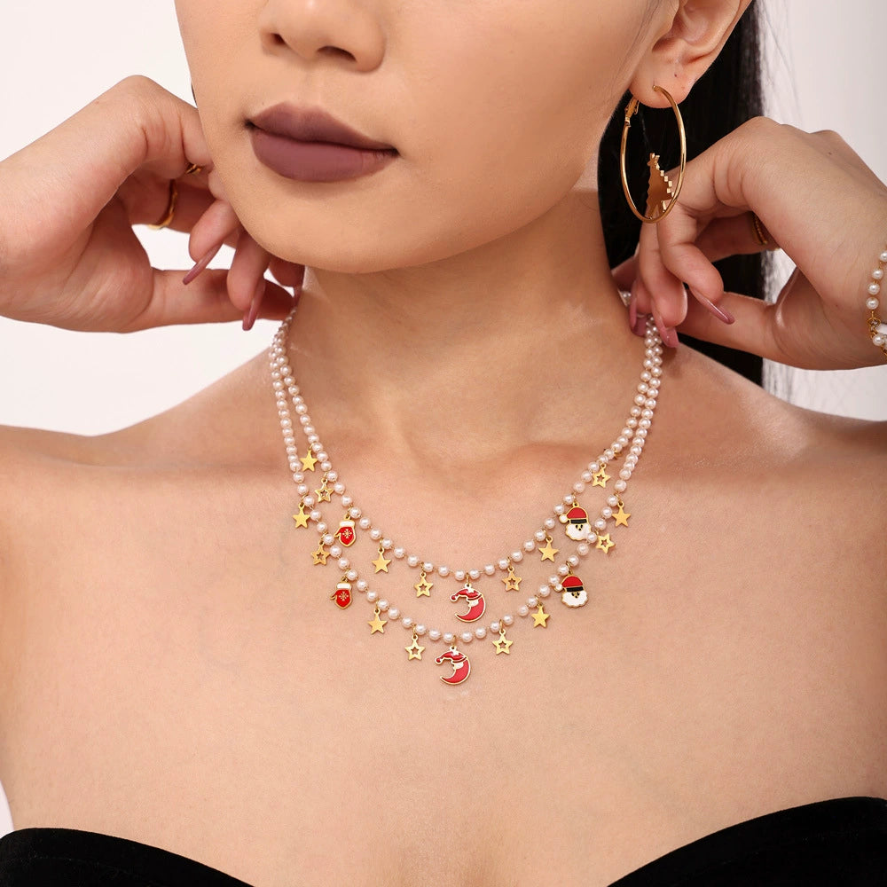 Cute Christmas Shell Pearl Necklace Bracelet Set