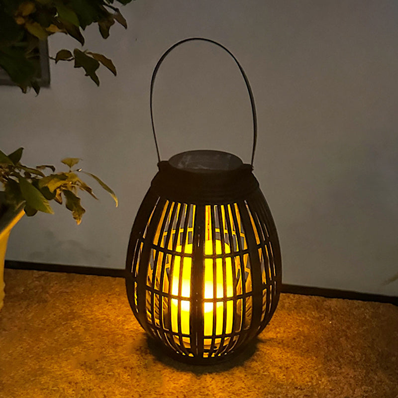 Modern Art Deco Solar Round Lantern Rattan LED Outdoor Landscape Light For Garden | Bowlift