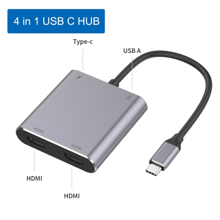 BowLift | 4 in 1 Type-C to Dual HDMI + USB + Type-C HUB Adapter