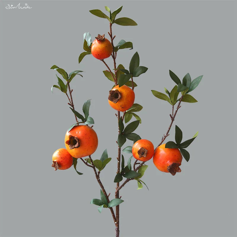 6-Piece Artificial Pomegranate Fruit Branch with Leaves