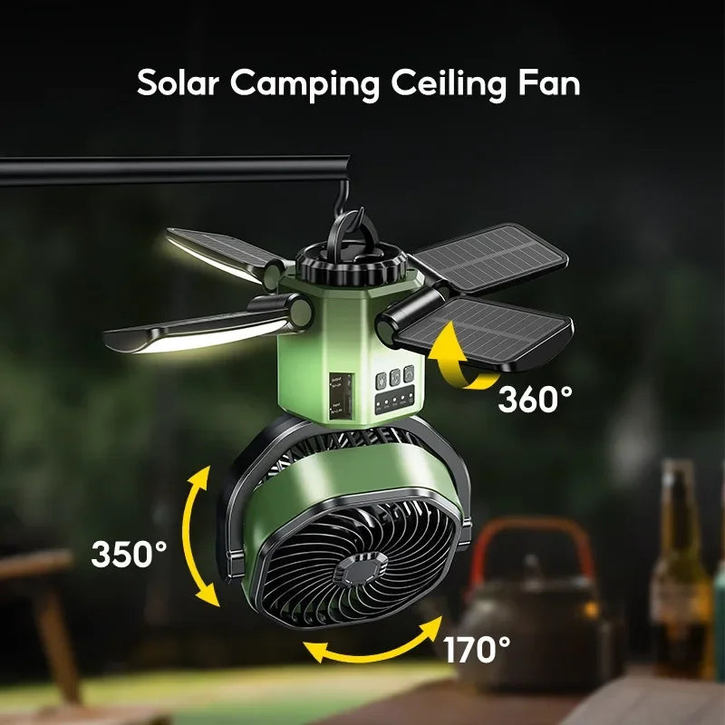 BowLift | Solar Camping Fan with 6000mAh Battery, LED Light & 4-Speed Cooling – SunBreeze