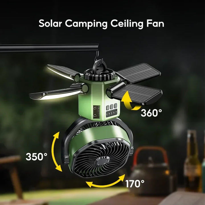 BowLift | Solar Camping Fan with 6000mAh Battery, LED Light & 4-Speed Cooling – SunBreeze