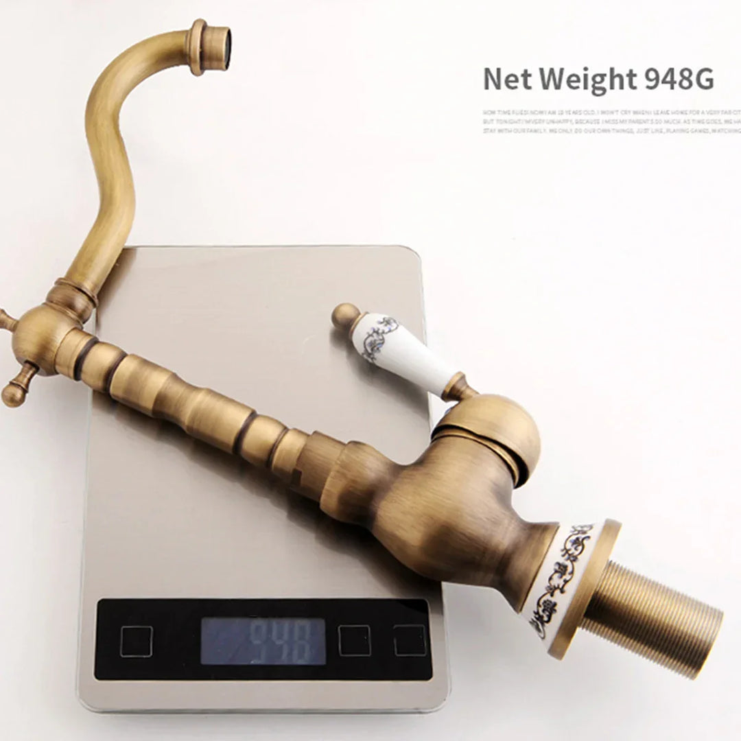 Kitchen faucet made of antique brass with ceramic handle - 360° swivel | Traditional design Bowlift