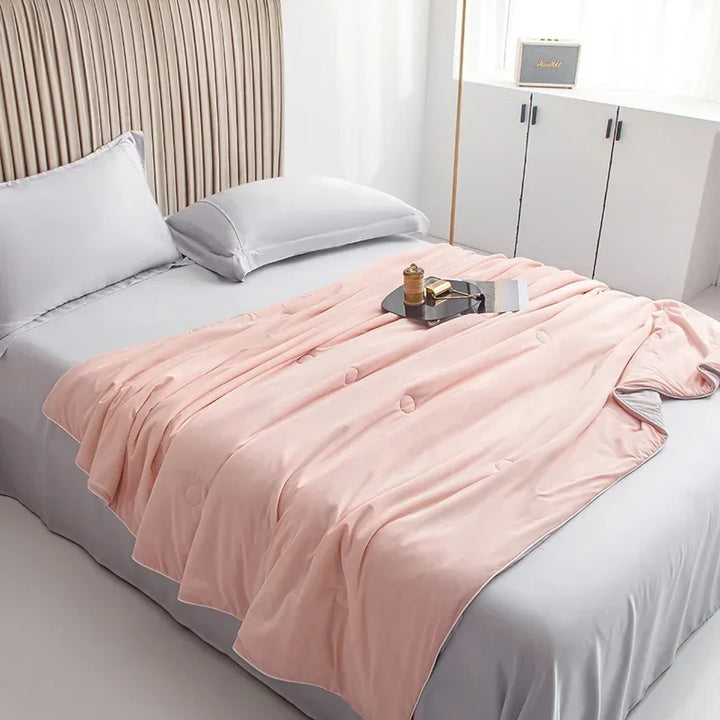 Air Condition Summer Comforter — Pure Color Ice Silk Cooling Blanket, Lightweight & Smooth Twin/King Size Quilt | Bowlift