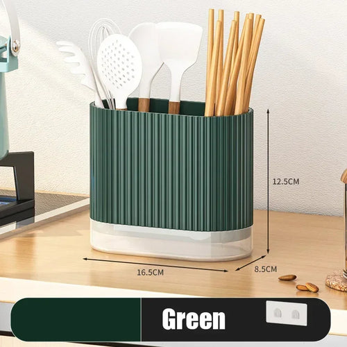 BowLift | Ordina Wall bracket Cutlery holder Kitchen | No drilling | Spoon & chopstick box with drainage | Space-saving organizer made of plastic