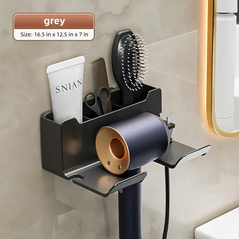 Multifunctional hair dryer holder – wall mounted | no drilling | with plug storage | ABS plastic Bowlift