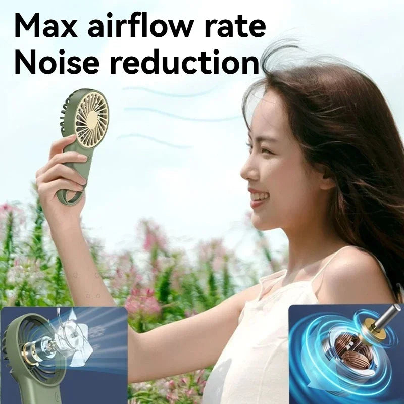 New Foldable USB Rechargeable Mini Fan | Handheld Desktop Fan with Cartoon Design & Hook for Outdoor, Home & Office Use | Bowlift