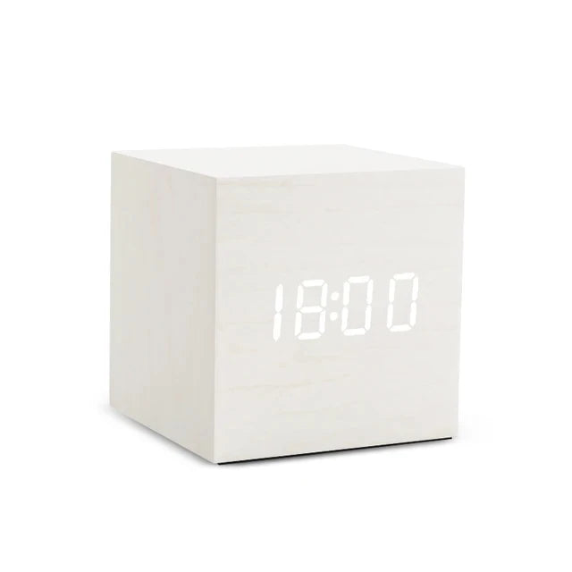 Wooden LED Alarm Clock with Temperature Display and Sound-Activated Screen
