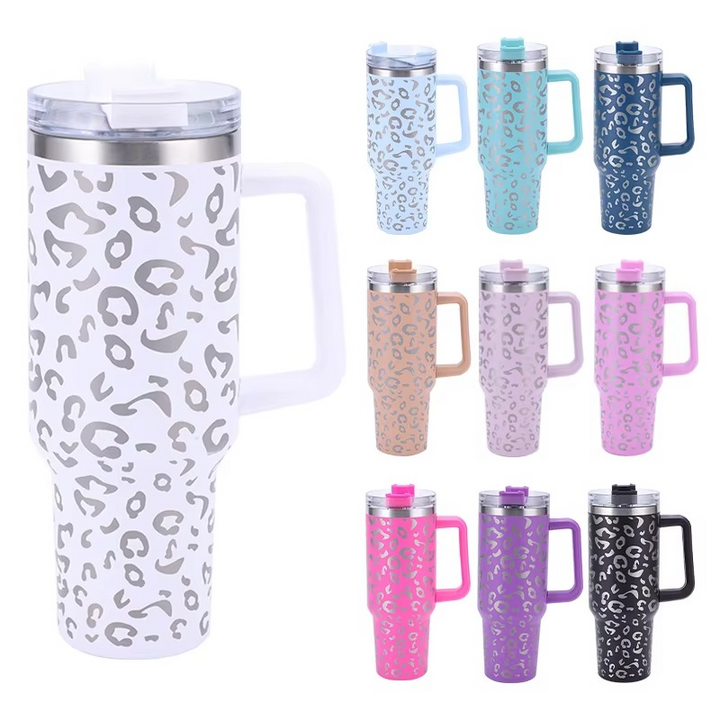 BowLift | Leopard Print Insulated Tumbler with Handle and Straw 40oz Stainless Steel