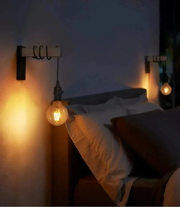BowLift | Vintage Wood & Iron Wall Lamp – RetroLume E27