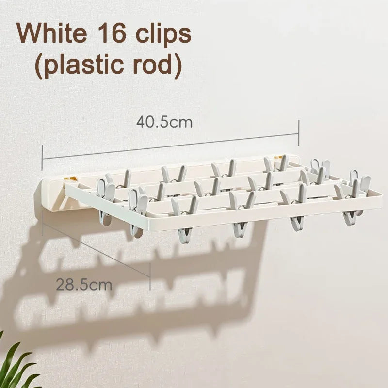 BowLift | DryFold Wall-Mounted Folding Clothes Drying Rack | Foldable & Space-Saving | With Wind-Resistant Clips | Plastic/Stainless Steel