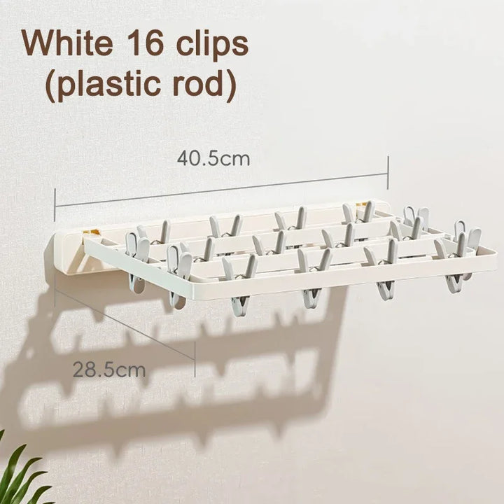 BowLift | DryFold Wall-Mounted Folding Clothes Drying Rack | Foldable & Space-Saving | With Wind-Resistant Clips | Plastic/Stainless Steel