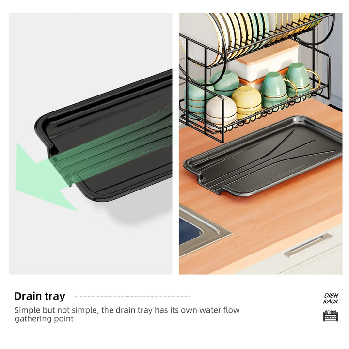 BowLift | 2-Tier Dish Drying Rack with Drainboard & Cutlery Holder – Aria