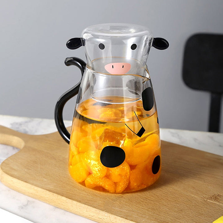 Cute cow glass jug with cup
