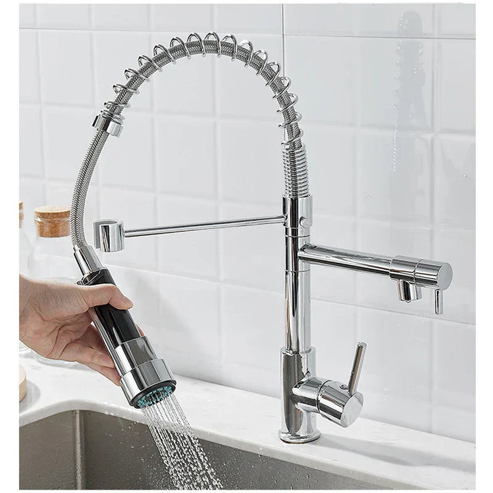 BowLift | DualFlow Kitchen Faucet - Luxurious Double Bronze Kitchen Faucet