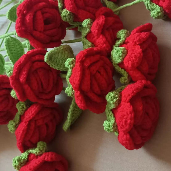 Hand-knitted rose bouquet