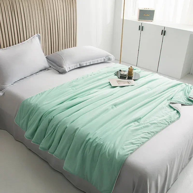 Air Condition Summer Comforter — Pure Color Ice Silk Cooling Blanket, Lightweight & Smooth Twin/King Size Quilt | Bowlift