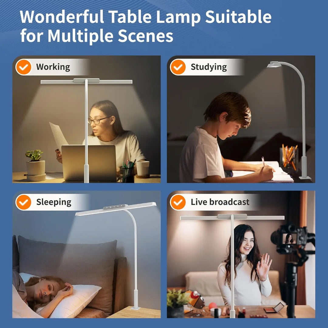 BowLift | Lumavue LED Desk Lamp with Clamp | Extra Wide Illumination | Stepless Dimmable & Adjustable Color Temperature | For Home Office & Screen Workstation