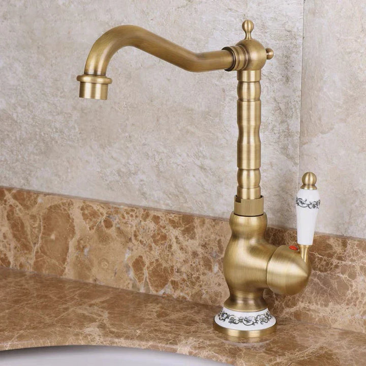 Kitchen faucet made of antique brass with ceramic handle - 360° swivel | Traditional design Bowlift