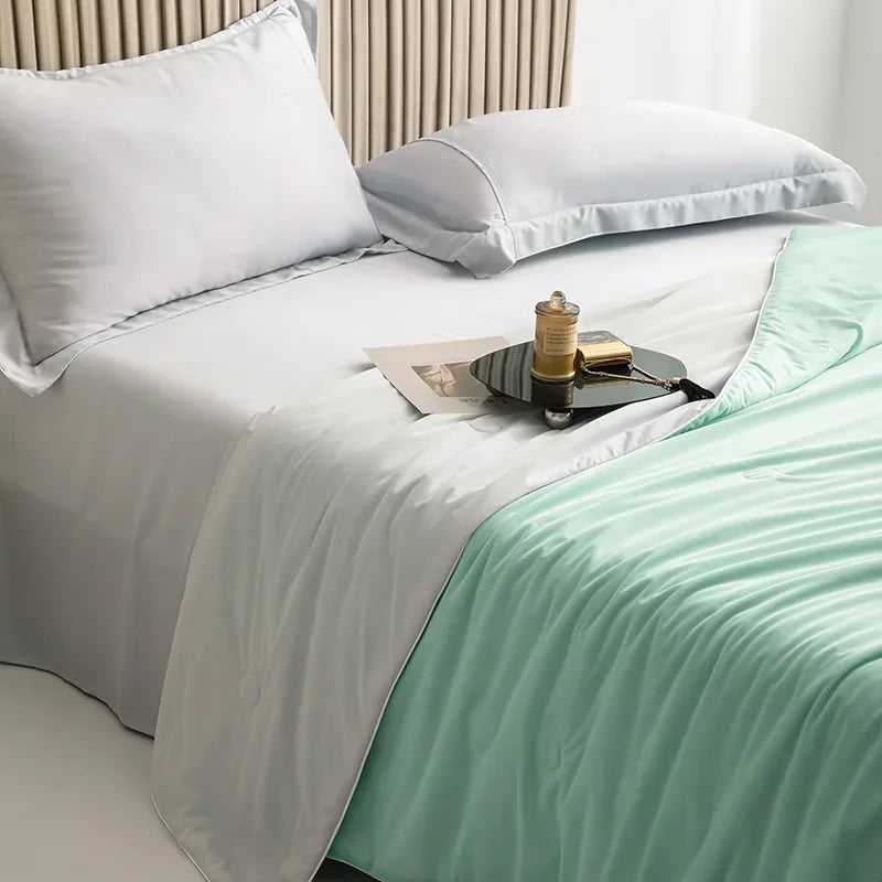 Air Condition Summer Comforter — Pure Color Ice Silk Cooling Blanket, Lightweight & Smooth Twin/King Size Quilt | Bowlift
