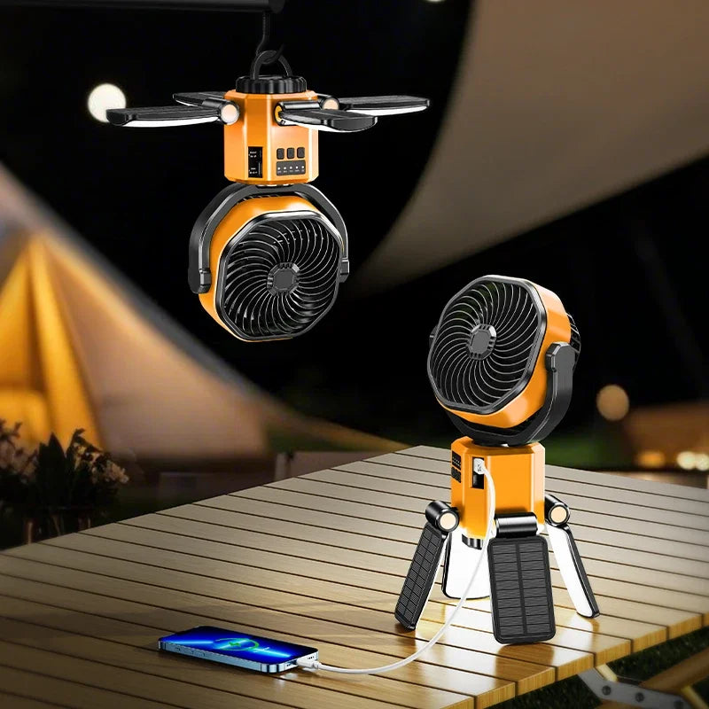 BowLift | Solar Camping Fan with 6000mAh Battery, LED Light & 4-Speed Cooling – SunBreeze