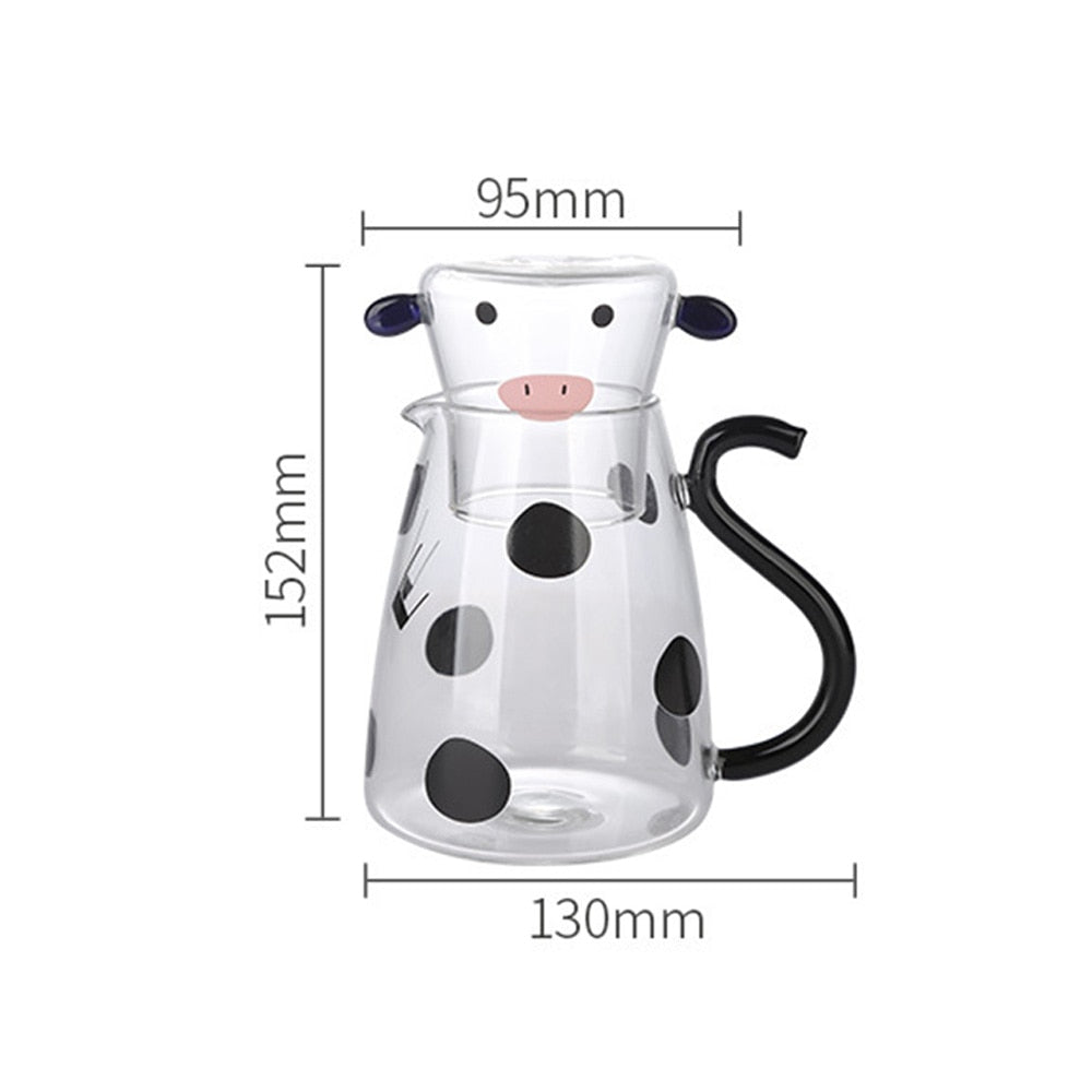 Cute cow glass jug with cup