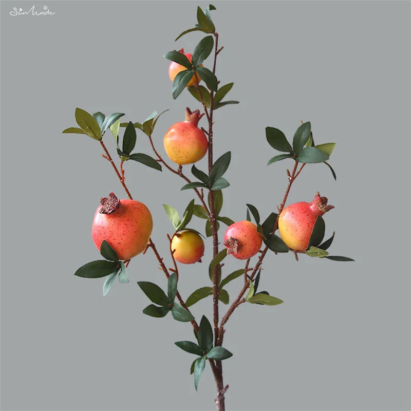 6-Piece Artificial Pomegranate Fruit Branch with Leaves