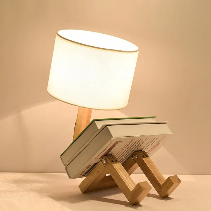 Elegant Wooden Table Lamp with Book Compartment Bowlift