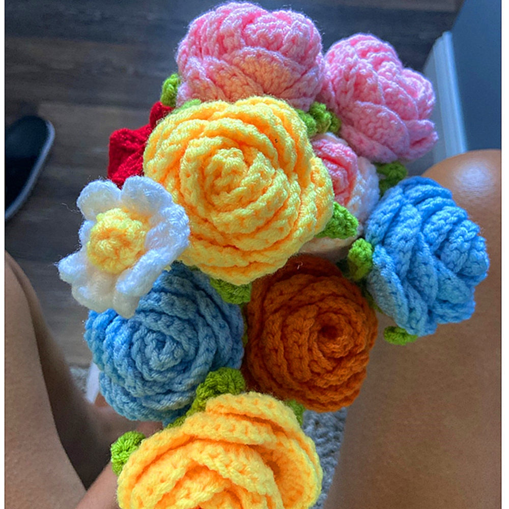 Hand-knitted rose bouquet