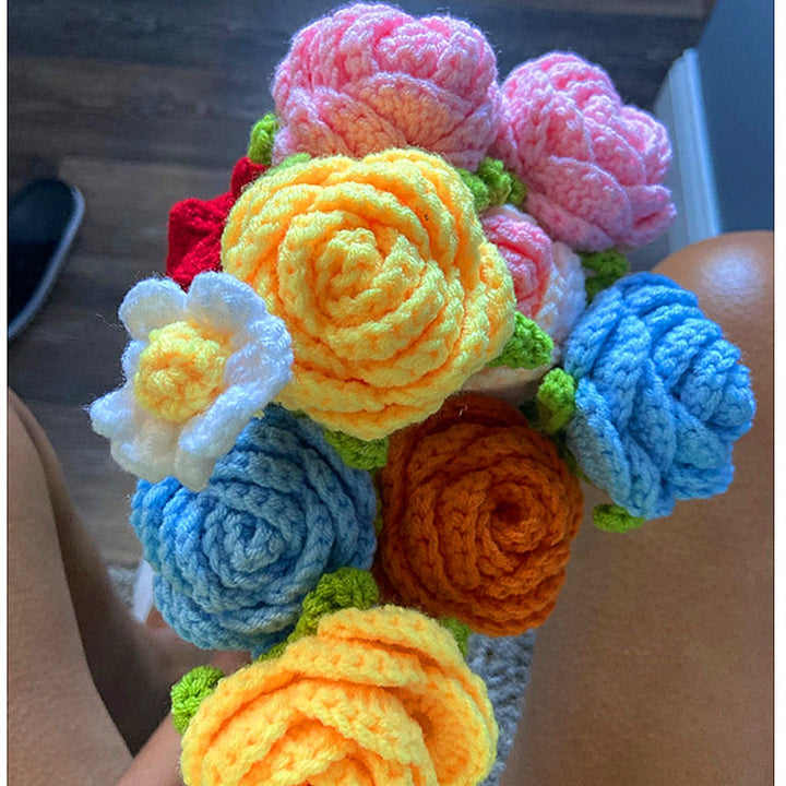 Hand-knitted rose bouquet