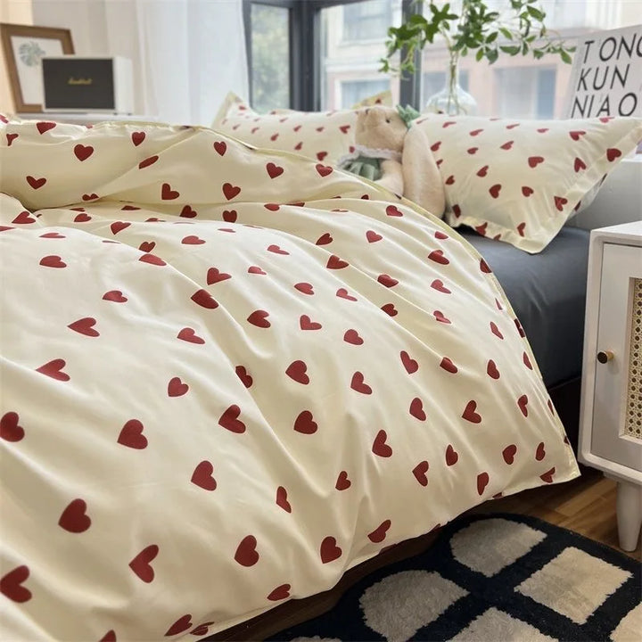 BowLift | CozyLove | Twin, Full & Queen Duvet Cover Set – Soft Korean-Style Bedding with Heart Design
