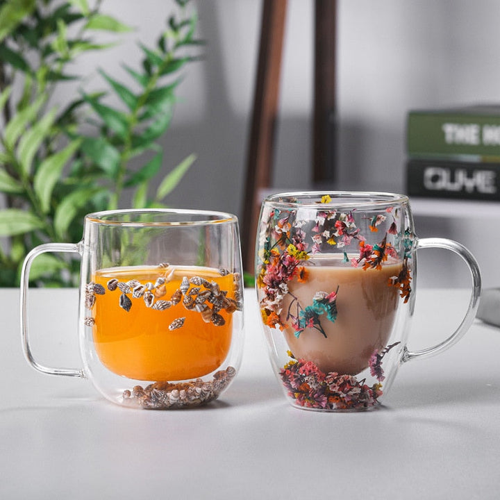Double-walled dried flower glass cup