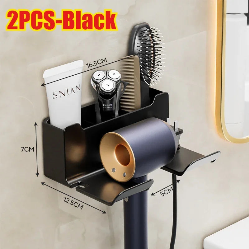 Multifunctional hair dryer holder – wall mounted | no drilling | with plug storage | ABS plastic Bowlift
