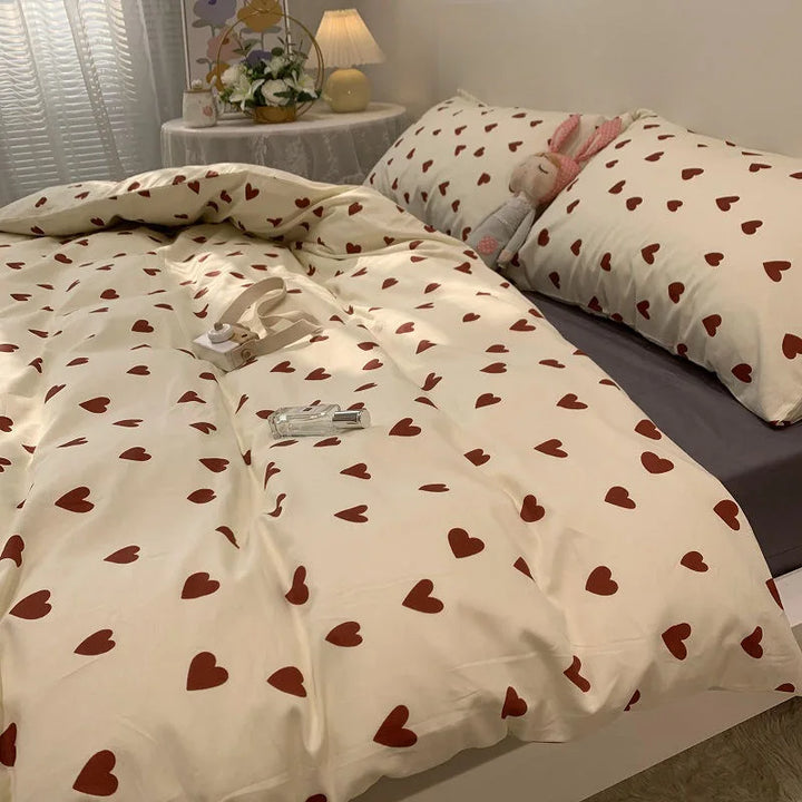 BowLift | CozyLove | Twin, Full & Queen Duvet Cover Set – Soft Korean-Style Bedding with Heart Design