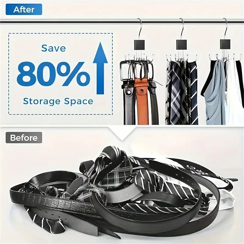 BowLift | Hanging Clothes Hook Organizer 6-fold | Rotatable & Space-saving | For Belts, Bras, Scarves & Ties | Metal