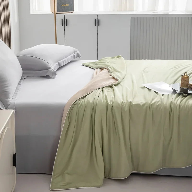 Air Condition Summer Comforter — Pure Color Ice Silk Cooling Blanket, Lightweight & Smooth Twin/King Size Quilt | Bowlift