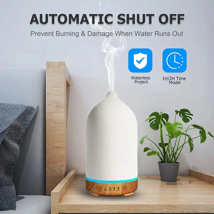 BowLift | Aromisca Ceramic Aroma Diffuser | 100 ml Ultrasonic Air Humidifier | 7 LED Colors & Timer | Handcrafted Design